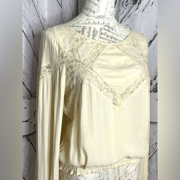 Free People Cream Lace Trim Peasant Balloon Sleeve Blouse S - Picture 3 of 9